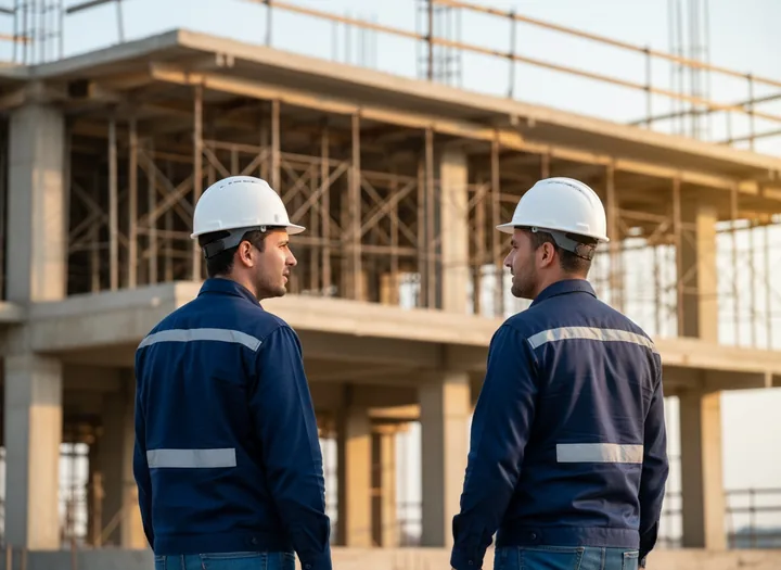 Engenheiro com capacete em canteiro de obras