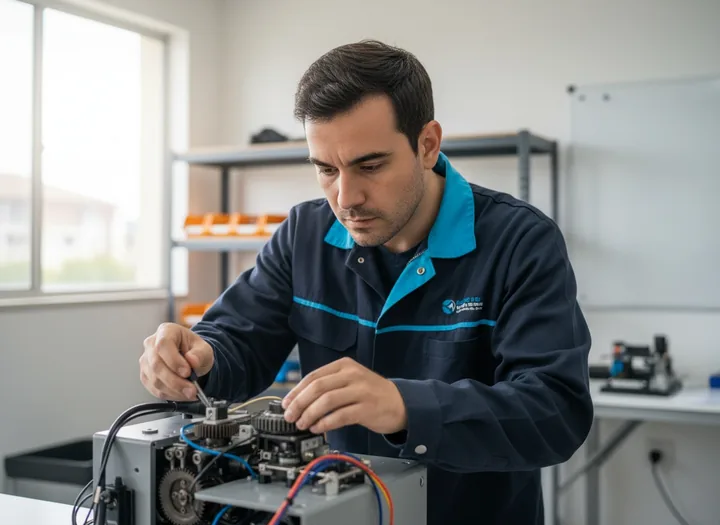Profissional conferindo equipamento no trabalho
