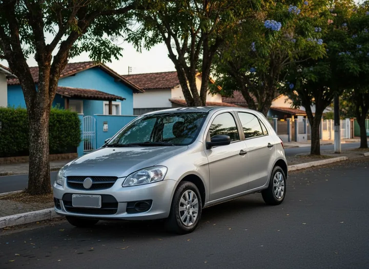 Carro popular estacionado em rua residencial brasileira