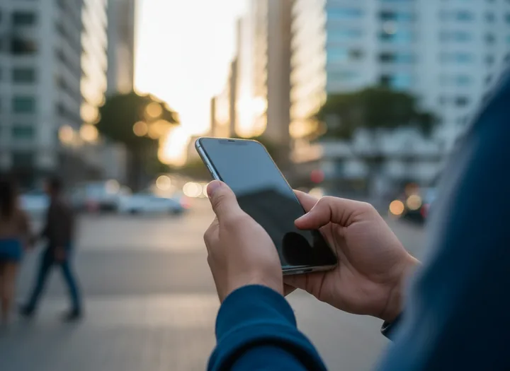 Mãos segurando um smartphone